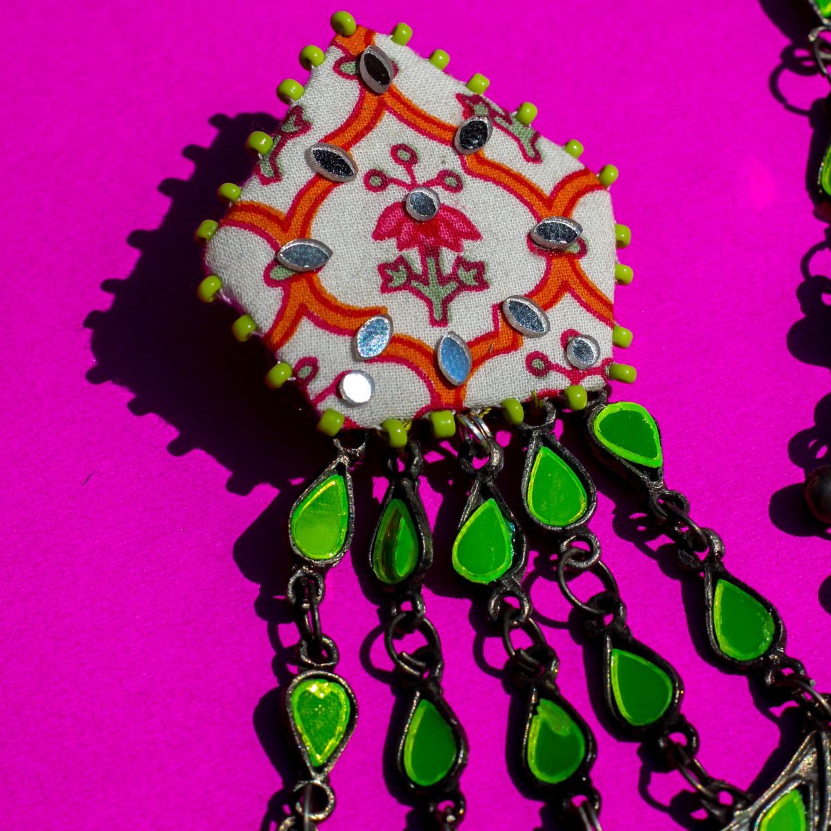 Neon Green Mirror Paasa Earrings